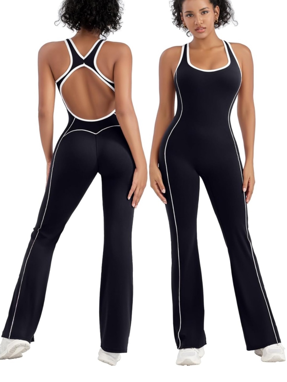 Black Contrast-Trim Racerback Jumpsuit